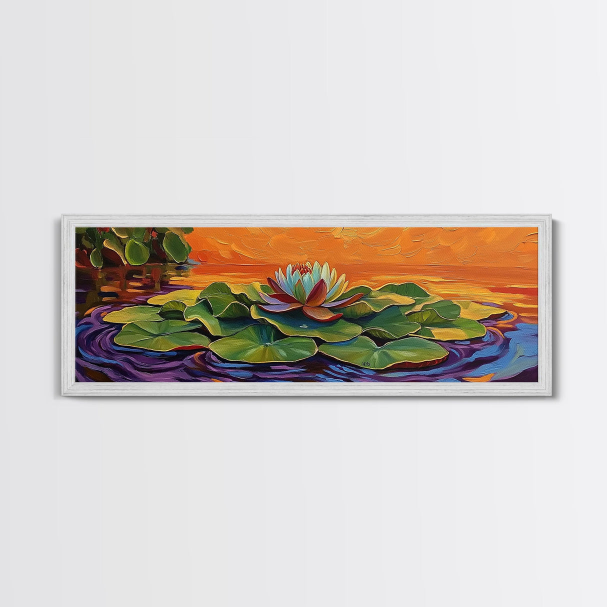 Lotus Flower, Serene Sunset, Water Lily, Zen Art, Framed Canvas Print, spa wall decor, yoga room art, calming peaceful painting