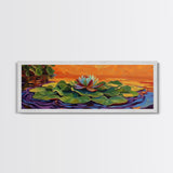 Lotus Flower, Serene Sunset, Water Lily, Zen Art, Framed Canvas Print, spa wall decor, yoga room art, calming peaceful painting