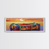 Sunset Raft, Ocean Stillness, Island Mood, Coastal Glow, Canvas Print, bathroom wall art, tropical nautical art, warm beach colors