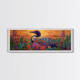 Sunset Bird, Floral Loon, Vibrant Nature, Colorful Wildlife, Canvas Print, cabin wall art, rustic boho art, birdwatcher gift