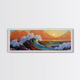 Sunset Ocean Wave, Colorful Seascape, Coastal Wall Decor, Living Room Art, Vibrant Beach Scene, Framed Canvas Print, Bold Brush Strokes