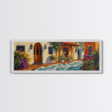Hacienda Courtyard, Rustic Charm Art, Southwest Home Decor, Floral Garden Wall Accent, Framed Canvas Print, Dining Room Style