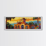 Sunset Windmill, Coastal Hills Art, Tropical Landscape Decor, Warm Color Wall Art, Living Room Accent, Framed Canvas Print