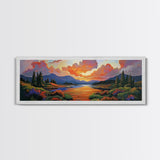 Sunset River, Nature Glow, Autumn Lake, Canvas Print, colorful sunset landscape, rustic mountain scene, Fall decor, cabin wall art