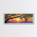 Tropical Tree Sunset, Ocean View Art, Island Vibes, Framed Canvas Print, Beach House Decor, Sunset Wall Art, Coastal Boho Art