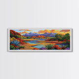 Desert River Colors, Southwest Landscape, Mountain Sunset, Framed Canvas Print, Living Room Wall Art, Earthy Tones, Fall Boho Decor
