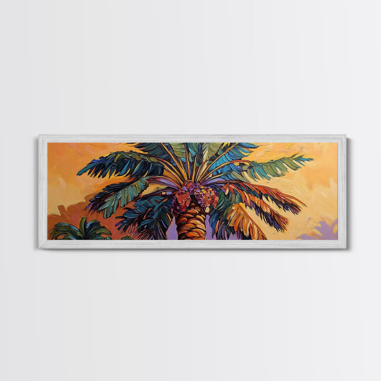 Tropical Palm Tree, Sunset Silhouette, Paradise Vibe, Framed Canvas Print, Beachy Living Room Wall Art, Island Boho Decor, Summer Style
