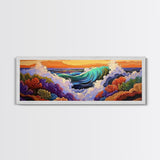 Ocean Wave, Underwater Reef, Vibrant Coral, Seascape Drama, Framed Canvas Print, Tropical Bathroom Art, Marine Life Painting