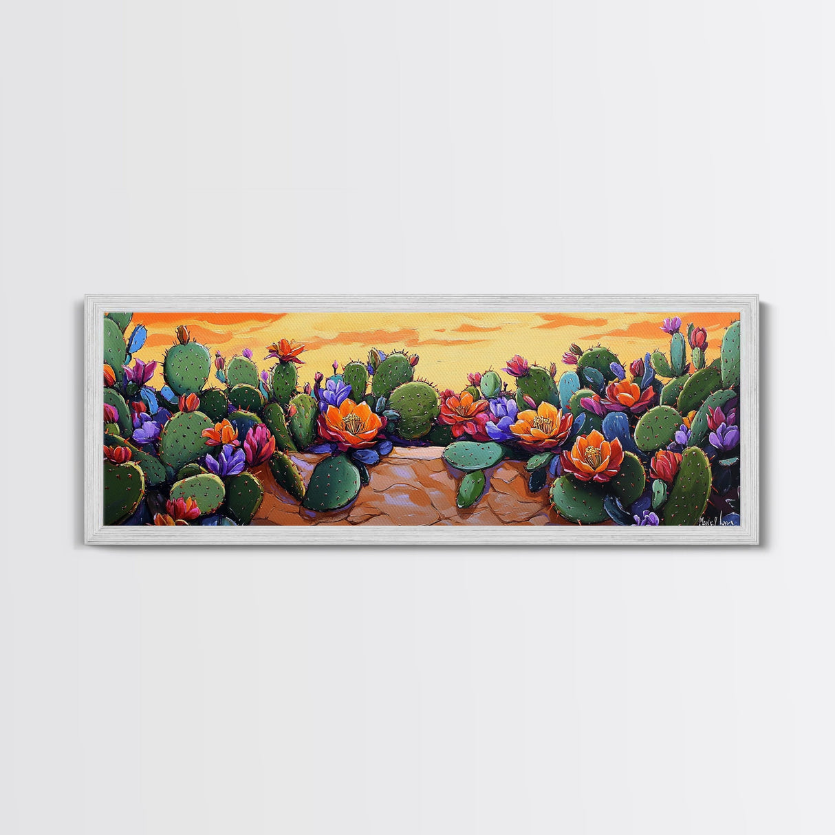 Cactus Garden Bloom, Southwest Succulent Art, Bright Floral Desert Scene, Framed Canvas Print, Kitchen Wall Art, Boho Botanical Decor