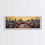 Cactus Garden Bloom, Southwest Succulent Art, Bright Floral Desert Scene, Framed Canvas Print, Kitchen Wall Art, Boho Botanical Decor