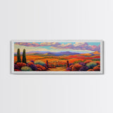 Mountain Sunset View, Western Hillside, Country Valley Gate, Framed Canvas Print, Fall Landscape Art, Rustic Farmhouse Decor