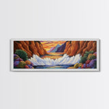 Ocean Splash, Sunset Cliffs, Nature Colors, Framed Canvas Print, Coastal Wall Art, Living Room Decor, Bold Landscape, Expressionist Art