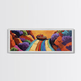 Mexican Blanket Table, Colorful Still Life, Canyon View, Canvas Print, Kitchen Wall Art, Folk Style Decor, Boho Dining Room Art