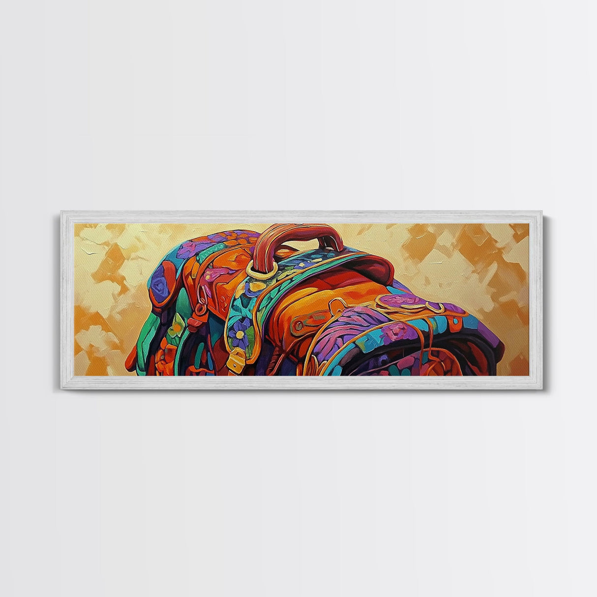 Leather Saddle, Western Gear, Bold Colors, Framed Canvas Print, Cowboy Rustic Wall Art, Boho Entryway Decor, Southwestern Farmhouse Style