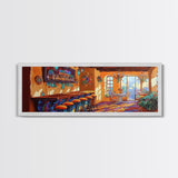 Rustic Cantina Interior, Mexican Bar Scene, Warm Home Decor, Framed Canvas Print, Dining Room Art, Cozy Southwestern Style