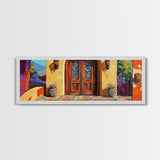 Spanish Doorway Scene, Rustic Entrance Art, Bold Exterior Decor, Framed Canvas Print, Hallway Wall Art, Mediterranean Style