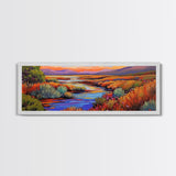Autumn River Landscape, Colorful Nature Scene, Southwest Wall Art, Framed Canvas Print, Fall Living Room Decor, Warm Tones