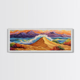 Desert Dunes, Ocean Splash, Sunset Mountains, Fall Tones Framed Canvas Print, Living Room Wall Art, Southwest Colorful Art
