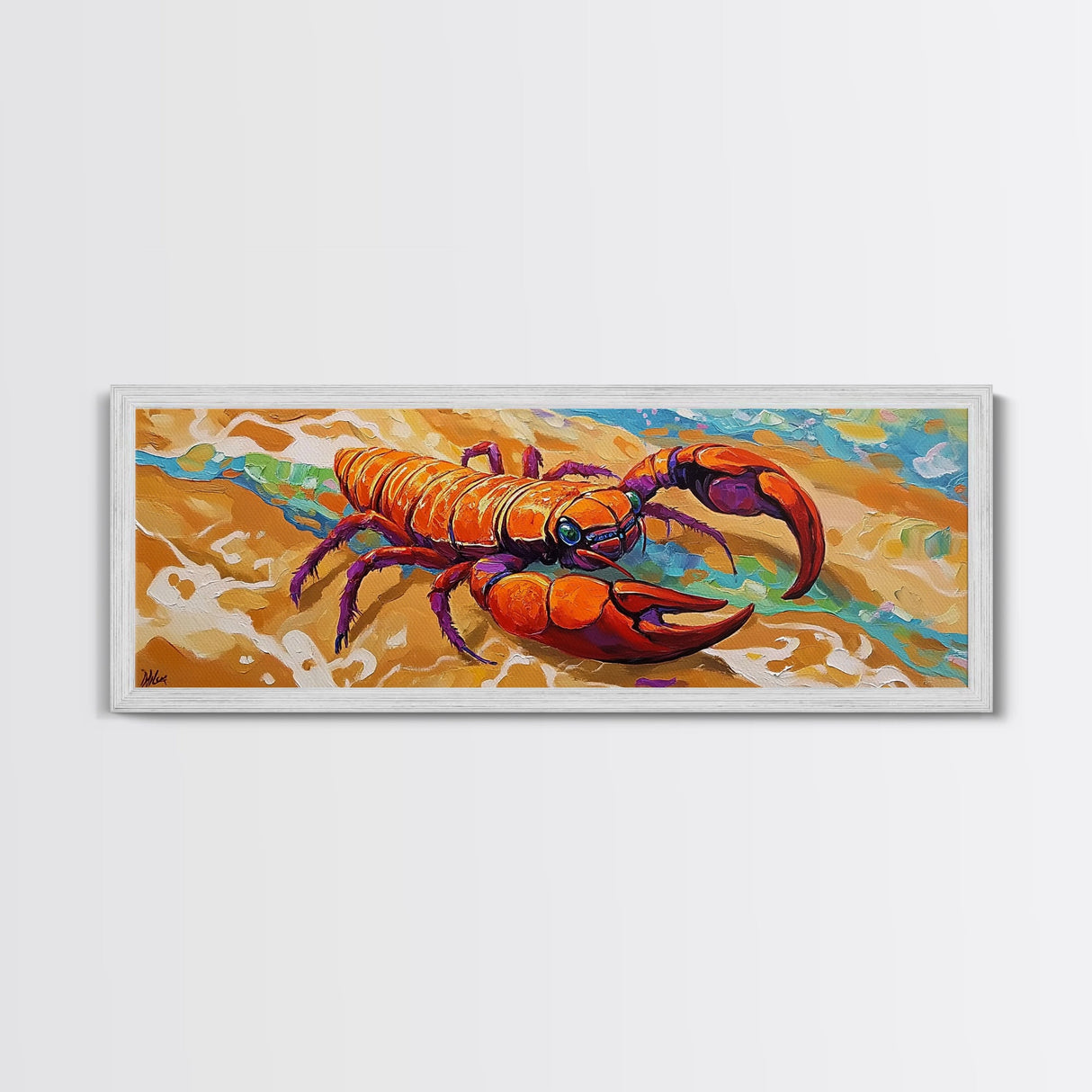 Lobster Beach Art, Ocean Colors, Bold Seafood, Seaside Fun Framed Canvas Print, Kitchen Wall Art, Nautical Beach House Decor