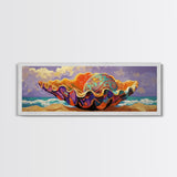 Sea Shell, Ocean Treasure, Vibrant Shell, Beach Fantasy, Framed Canvas Print coastal kitchen art, eclectic decor, colorful wall print