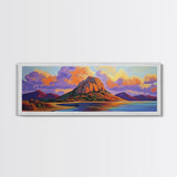 Mountain Coast, Sunset Glow, Majestic Landscape, Vibrant Horizon, Framed Canvas Print living room mountain wall art, rustic scenic decor