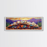 Colorful Shell Art, Coastal Mountain Decor, Ocean Nature Vibes, Beach Shell Wall, Framed Canvas Print, Living Room Coastal Boho Art