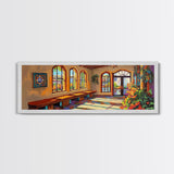 Sunlit Adobe Room, Southwest Architecture Art, Spanish Villa Scene, Rustic Warm Tones, Framed Canvas Print, Hallway Hacienda Decor