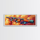 Painted Flute Art, Musical Decor Accent, Southwest Folk Music, Warm Boho Wall Vibe, Framed Canvas Print, Eclectic Music Room Art