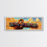 Folk Carved Beam, Southwest Wood Detail, Rustic Architecture Art, Colorful Entryway Style, Framed Canvas Print, Warm Wall Decor