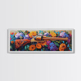 Golden Revolver Art, Floral Gun Painting, Western Floral Wall, Cowboy Chic Style, Framed Canvas Print, Man Cave Southwestern Decor
