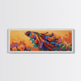 Tropical Parrot, Feathers Bloom, Jungle Vibes, Framed Canvas Print, Bright Animal Wall Art, Boho Living Room Decor, Bold Colors