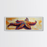Starfish Pattern, Bold Beach, Ocean Life, Framed Canvas Print, Coastal Bathroom Wall Art, Nautical Boho Decor, Summer Ocean Style