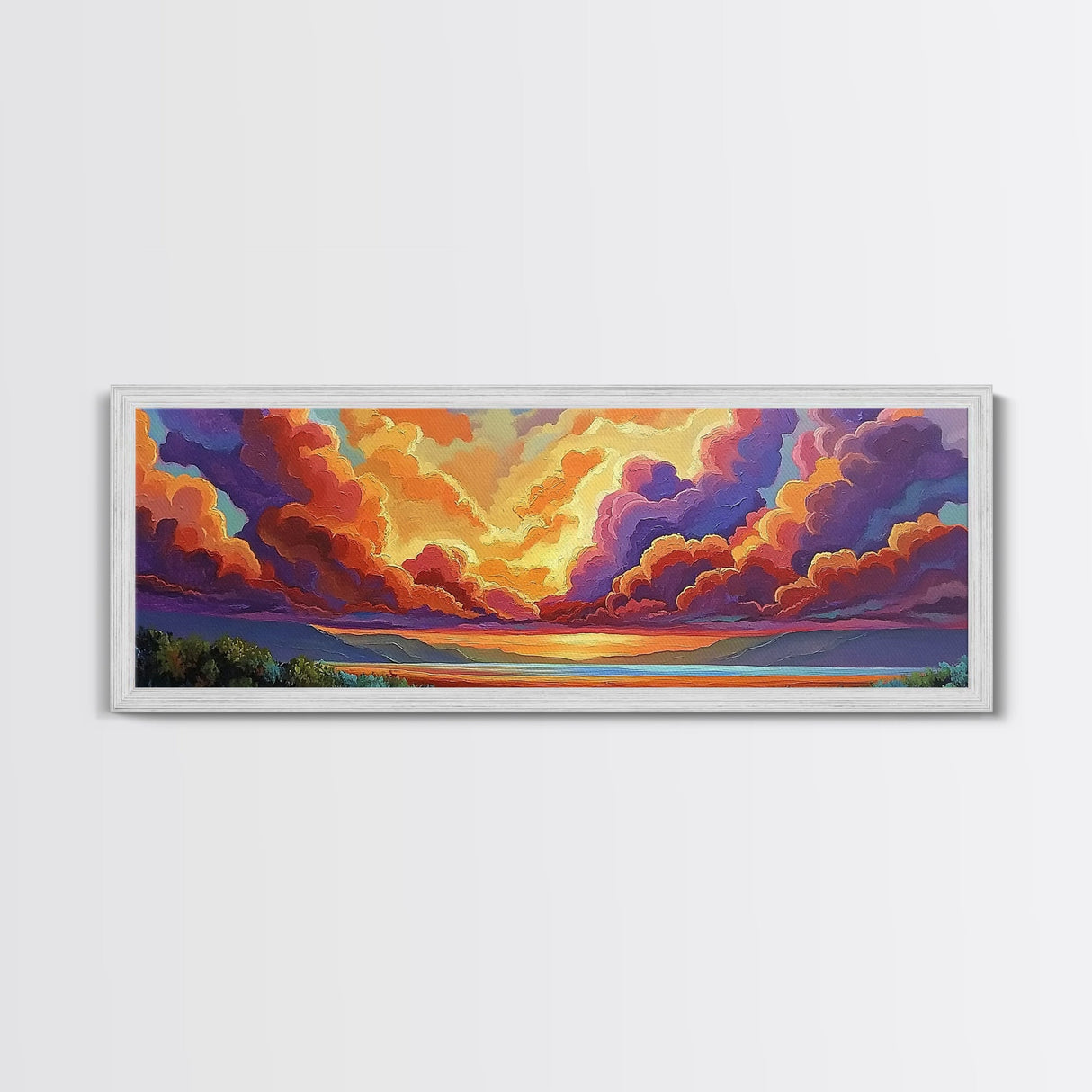 Sunset Cloudscape, Vibrant Sky Painting, Dramatic Evening Art, Framed Canvas Print, Moody Landscape Wall Art, Autumn Bedroom Decor