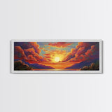 Sunset Serenity Sky, Mountain Glow Art, Dreamy Landscape Painting, Canvas Print, Peaceful Wall Decor, Living Room or Meditation Space