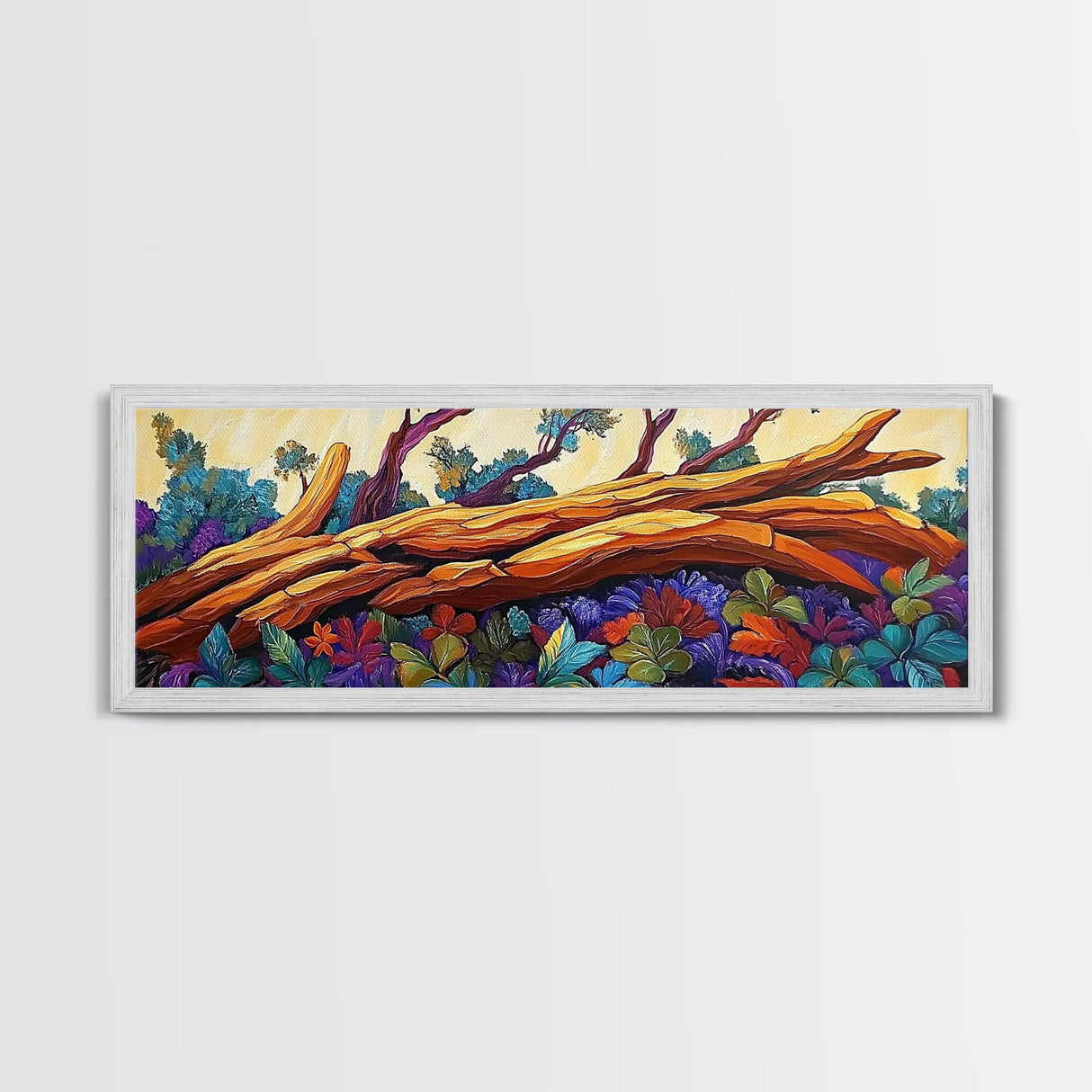 Vibrant Forest Scene, Autumn Landscape, Nature Wall Art, Framed Canvas Print, Rustic Decor, Cabin Artwork, Boho Fall Living Room Art