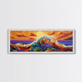 Floral Wave, Sunset Splash, Ocean Blooms, Whimsical Shore, Canvas Print, Bathroom Wall Art, Boho Coastal Decor, Vibrant Texture Art