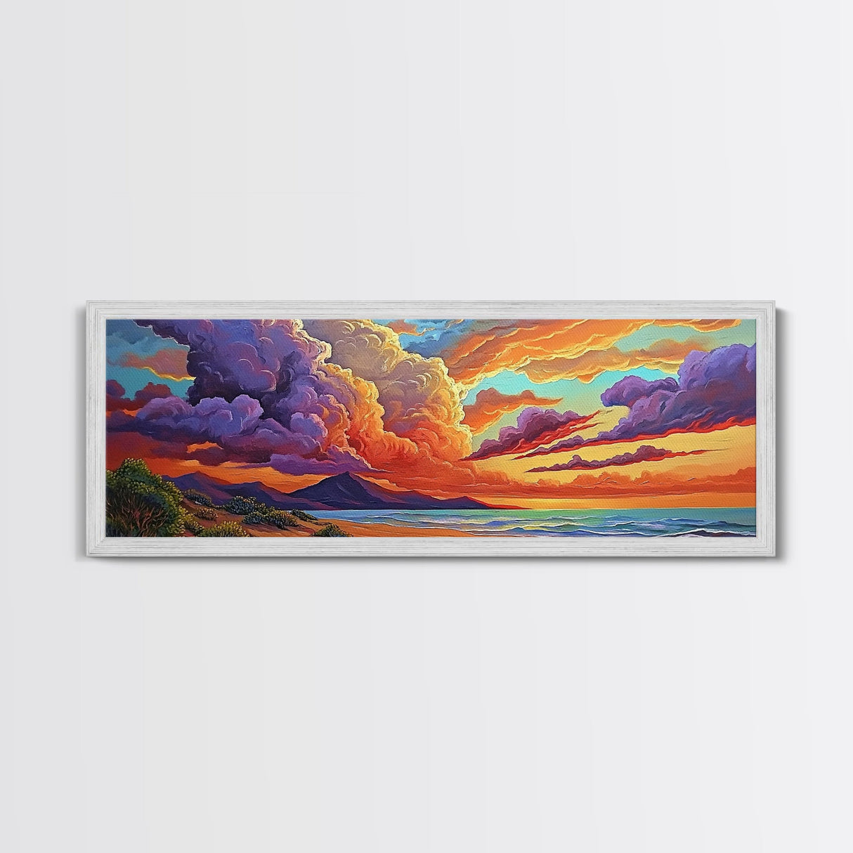 Stormy Sunset, Coastal Skies, Mountain Ocean View, Dramatic Cloudscape, Canvas Print, Living Room Wall Art, Landscape Statement Art