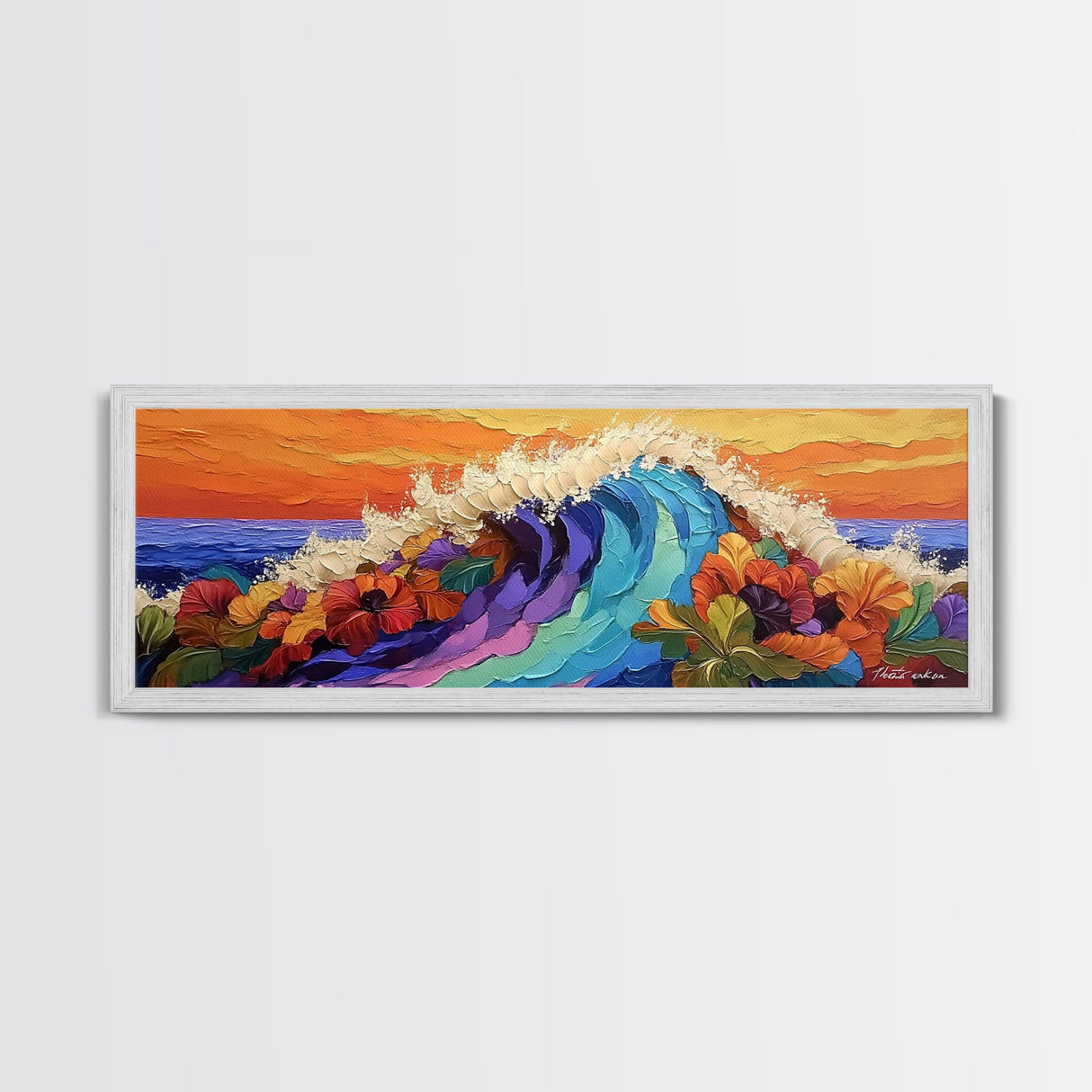 Tropical Surf, Floral Ocean, Hibiscus Wave, Vibrant Beach, Canvas Print, Bathroom Wall Art, Island Decor, Bright Summer Art