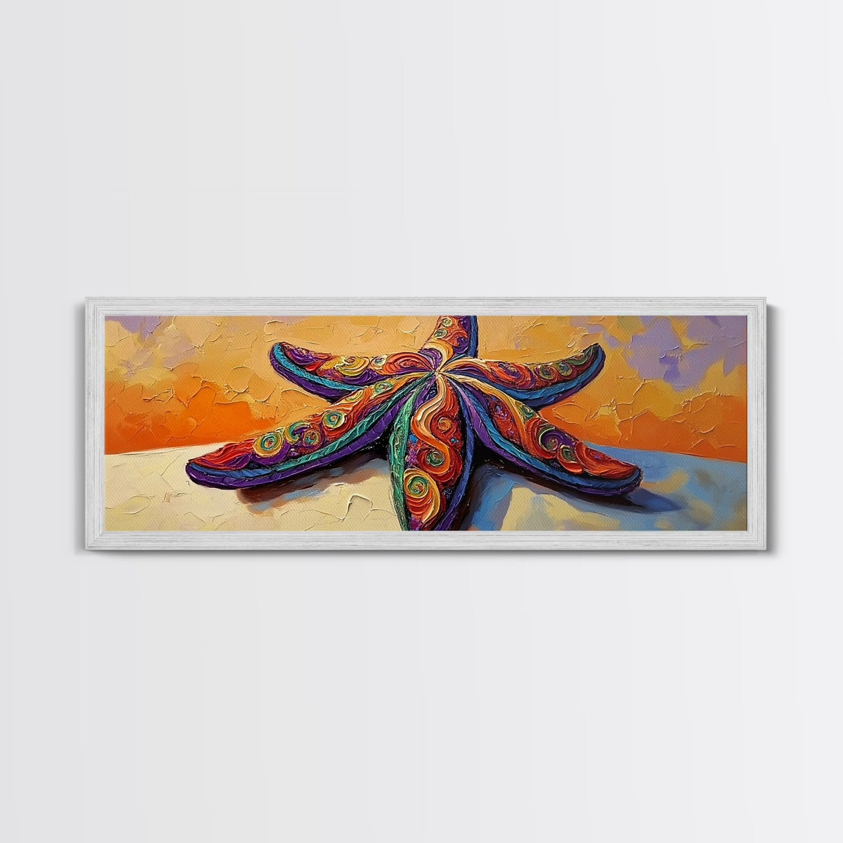 Starfish Art, Coastal Decor, Ocean Sunset, Framed Canvas Print, Vibrant Sea Life, Beach House Wall Art, Tropical Boho Style
