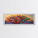 Rainbow Leaf, Nature Abstract, Coastal Breeze, Vibrant Palette, Framed Canvas Print, boho beach decor, colorful fall wall art, living room accent