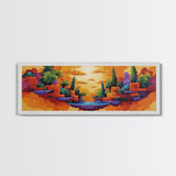 Sunset Islands, Floating World, Fantasy Village, Framed Canvas Print, Whimsical Wall Art, Eclectic Home Decor, Surreal Landscape Art