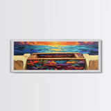 Sunset Pier, Ocean Horizon, Bold Seascape, Framed Canvas Print, Beach House Wall Art, Coastal Dining Room Decor, Vibrant Nautical Art