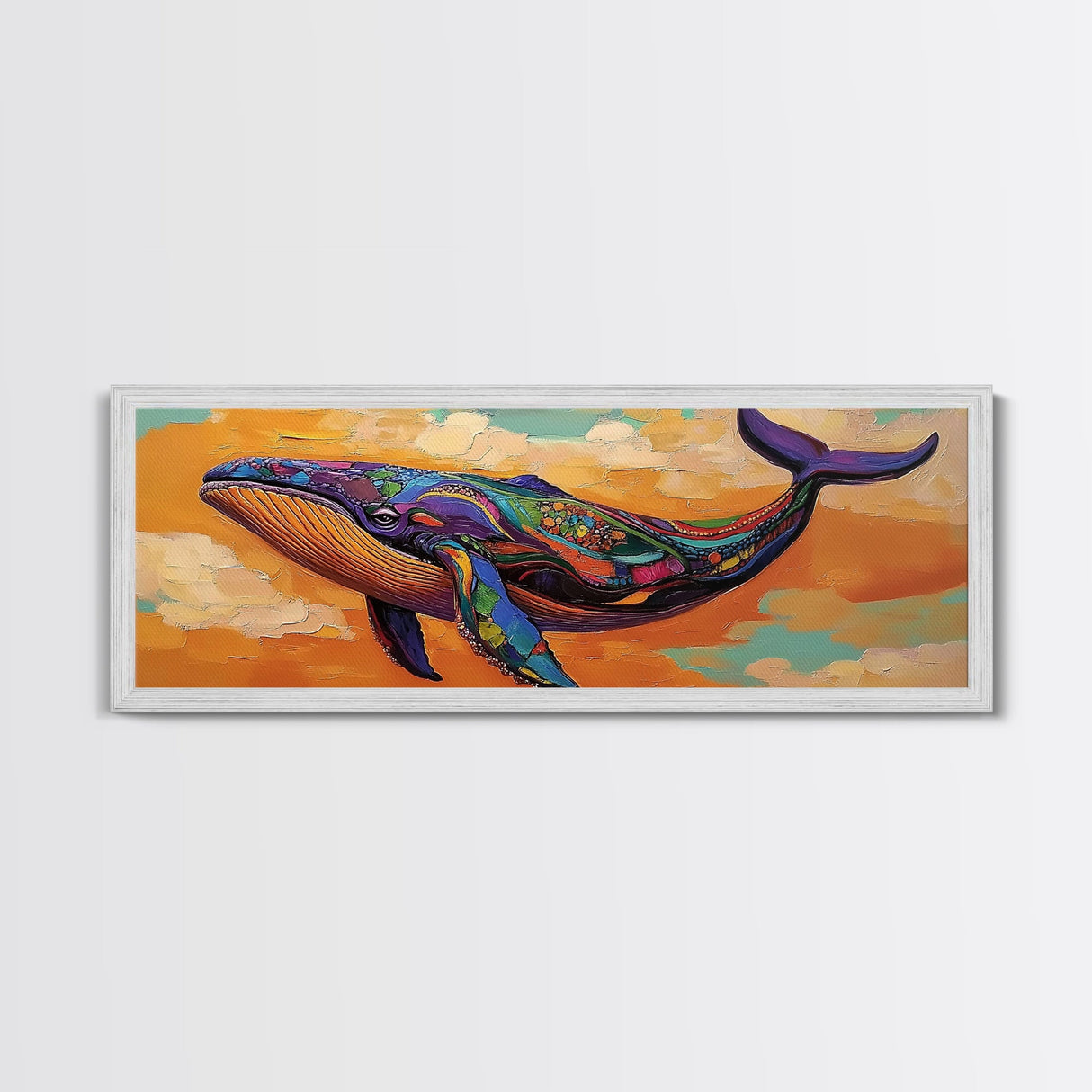 Colorful Whale Art, Ocean Animal, Abstract Sea Life, Nautical Decor, Canvas Print, Coastal Nursery Wall Art, Boho Sea Creature