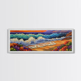 Crashing Waves, Sunset Sea, Bold Ocean Art, Framed Canvas Print, Vibrant Beach Wall Decor, Bathroom Nautical Theme, Color Splash Style