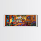 Mediterranean Patio Vibe, Colorful Courtyard Painting, Rustic Garden View, Framed Canvas Print, Kitchen Wall Art, Tuscan Style Decor