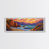 Sunset Coastal Waves, Bold Seascape Painting, Vibrant Ocean Scene, Framed Canvas Print, Beach Wall Art, Nautical Living Room Decor