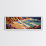 Ocean Waves Beach, Colorful Surf Art, Coastal Landscape, Seaside View, Canvas Print, Bathroom Wall Art, Nautical Theme, Vibrant Art