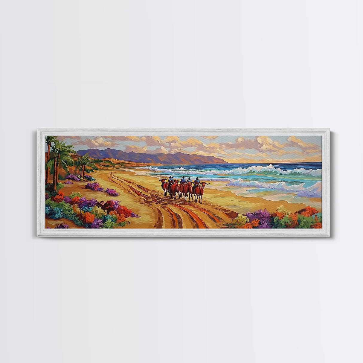 Western Beach Trail, Cowboy Horses Art, Desert Shoreline, Canvas Print, Fall Wall Decor, Rustic Western Style, Living Room Wall Art