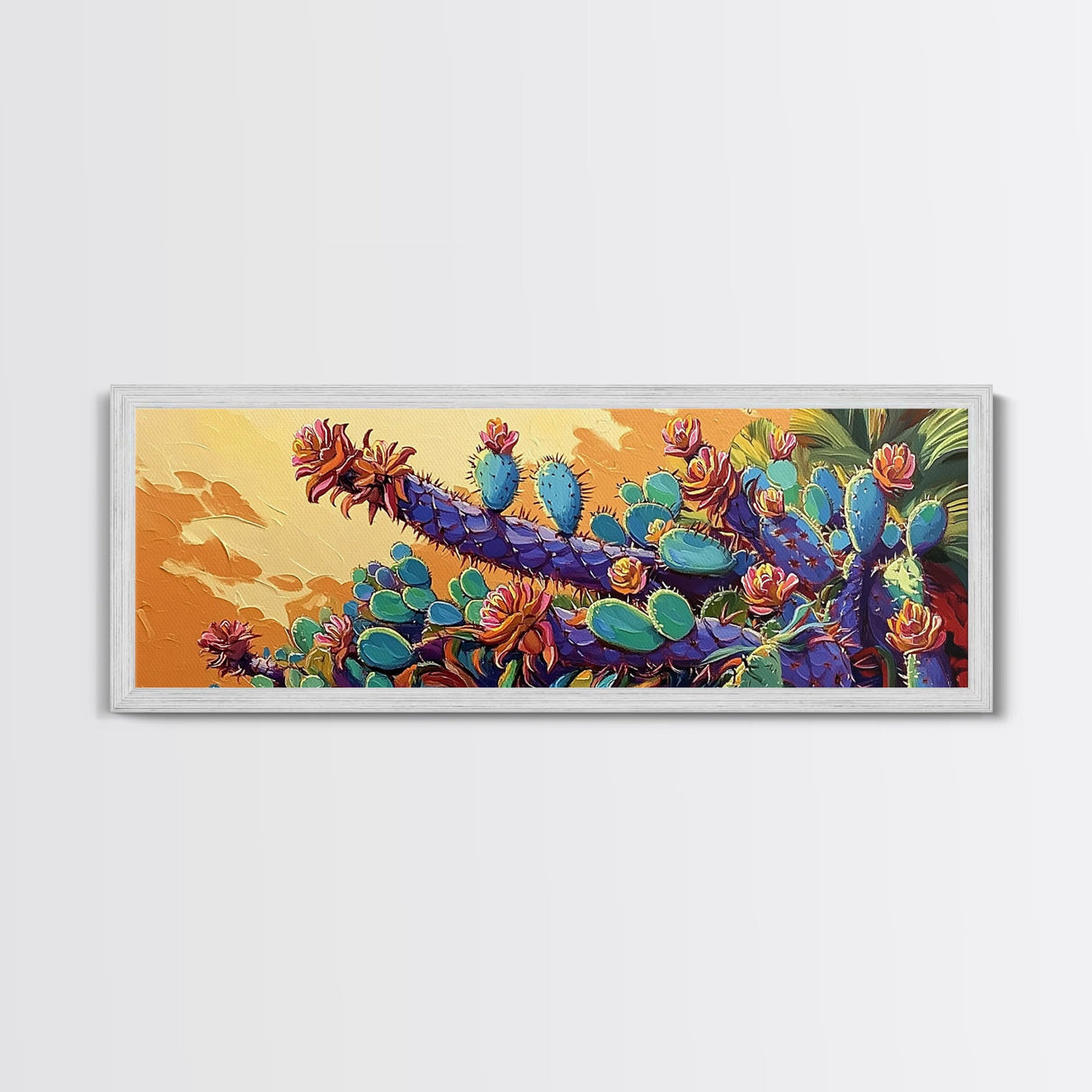 Cactus Bloom Field, Desert Botanical Art, Succulent Flower Print, Framed Canvas Print, Kitchen Wall Art, Vibrant Garden, Boho Decor