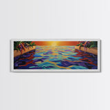 Sunset Infinity Pool, Tropical Water Reflection, Vibrant Resort View, Canvas Print, Bathroom Wall Art, Dreamy Landscape, Modern Art